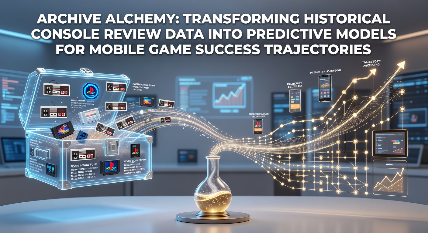 Historical console review archives being processed into data visualizations for mobile game prediction models