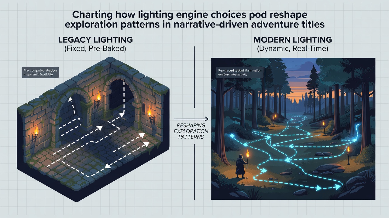 Heatmap overlays displaying exploration density changes tied to different lighting implementations
