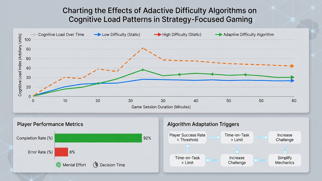 Graph displaying cognitive load fluctuations during adaptive difficulty adjustments in strategy digital experiences