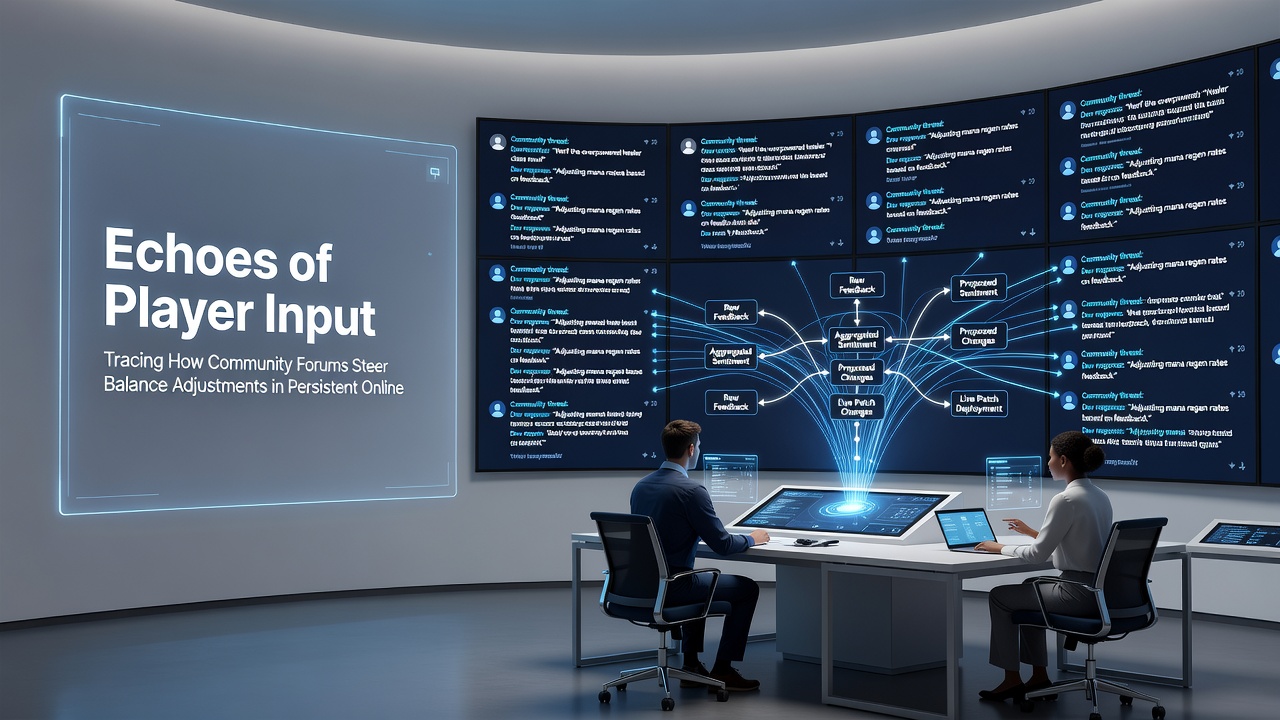 Developers reviewing forum analytics dashboards during a live balance patch cycle