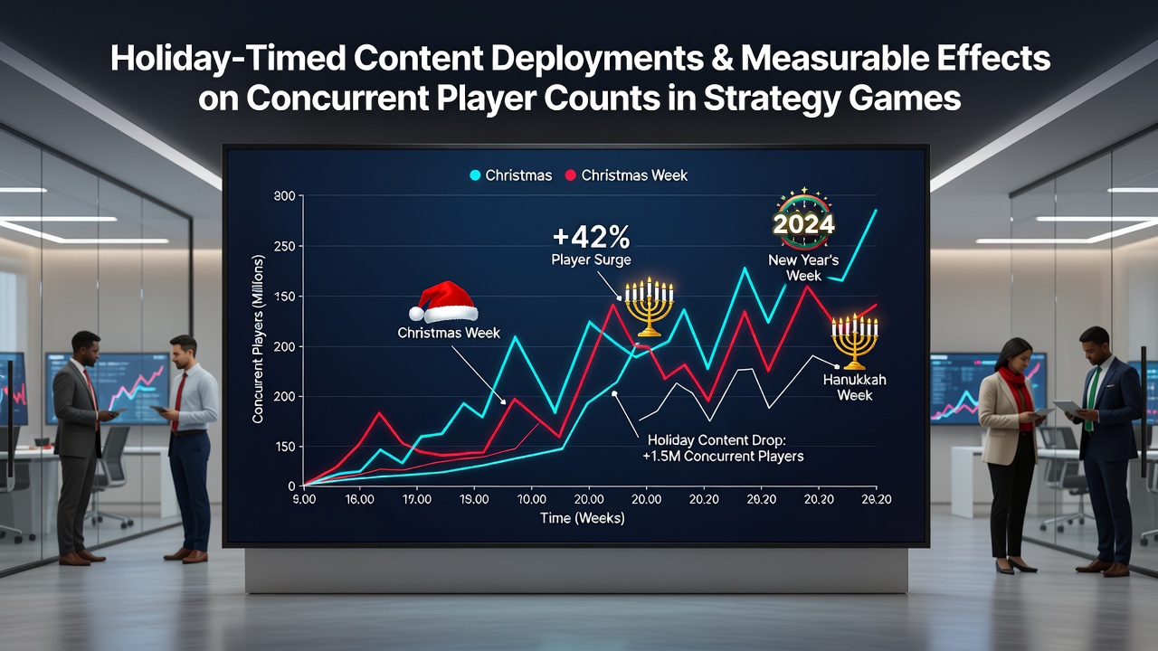 Analytics dashboard displaying concurrent player graphs before and after holiday content rollout