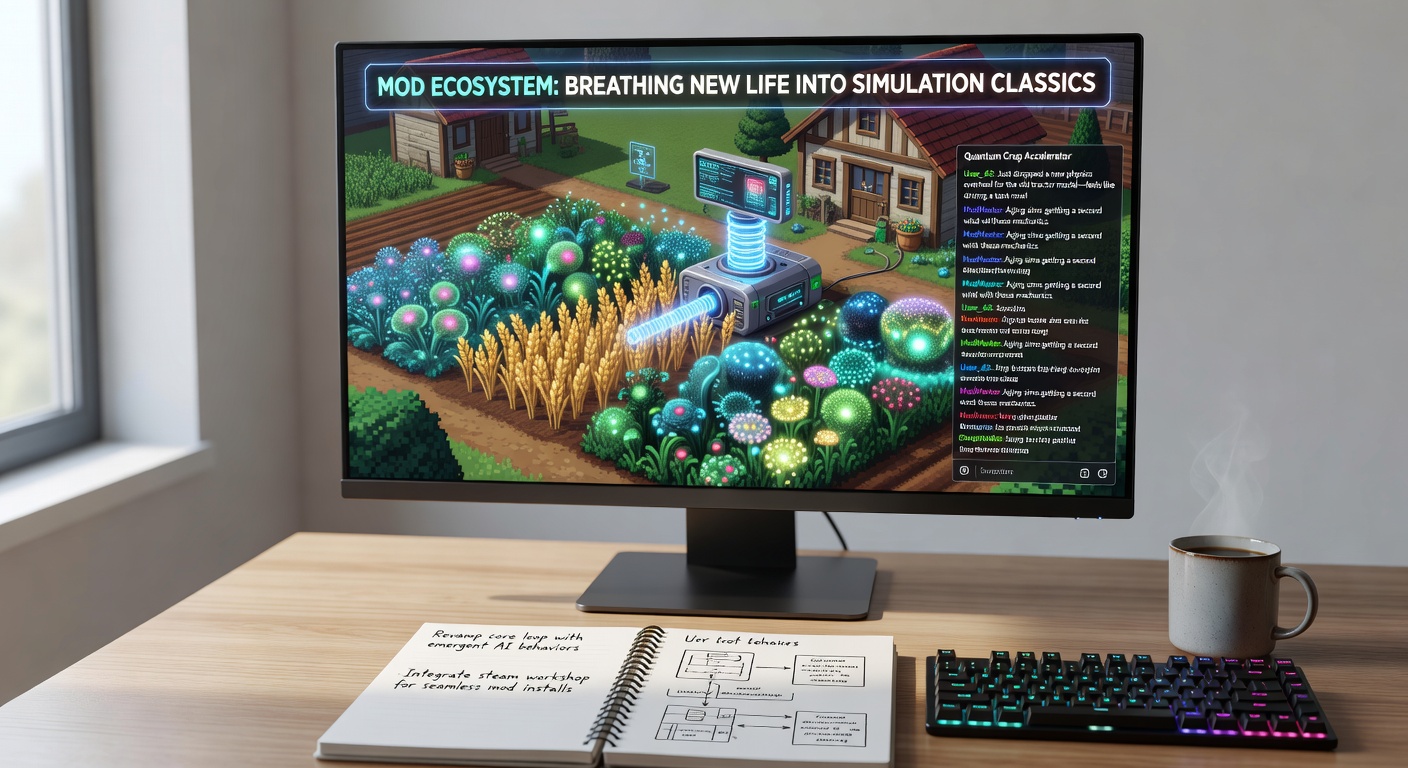 Detailed view of a modified simulation interface showing new mechanics like custom economies and environments