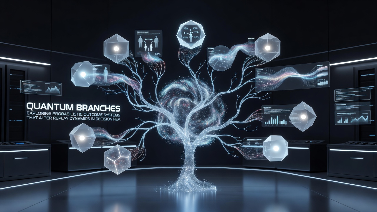 Diagram showing branching probability outcomes overlaid on a strategy simulation decision map