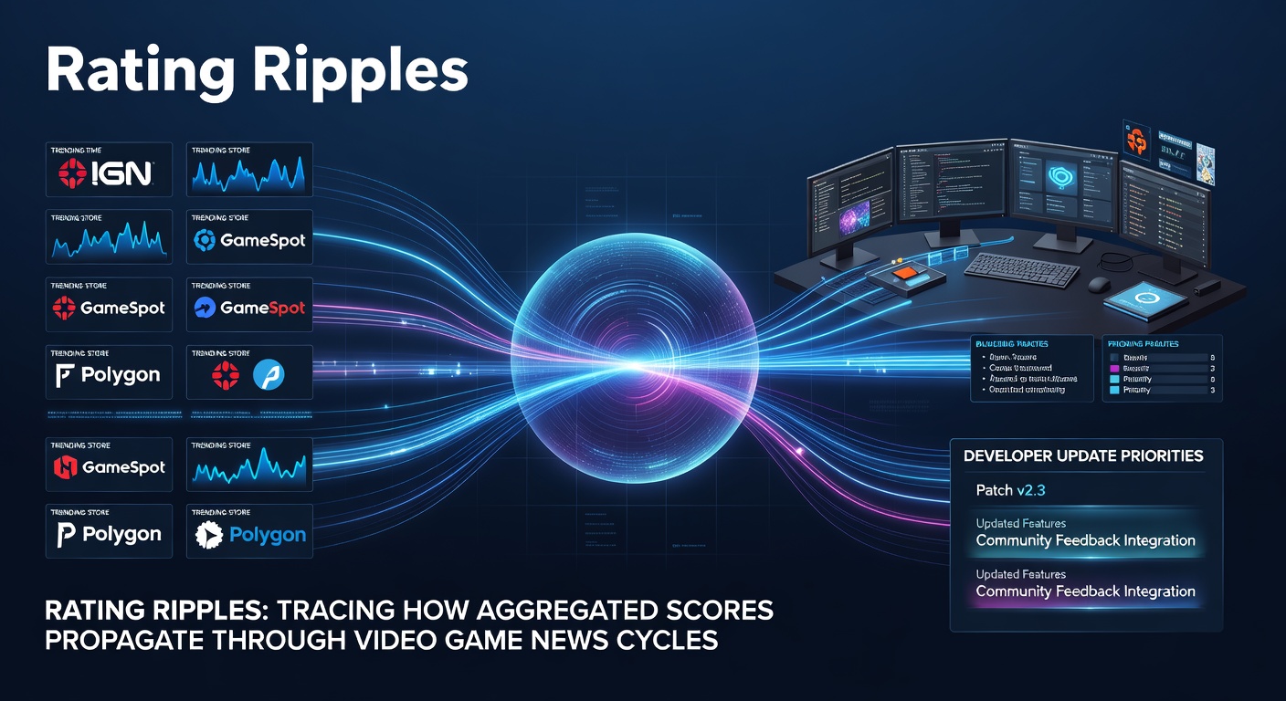 Visualization of aggregated review scores flowing through gaming news outlets and social platforms