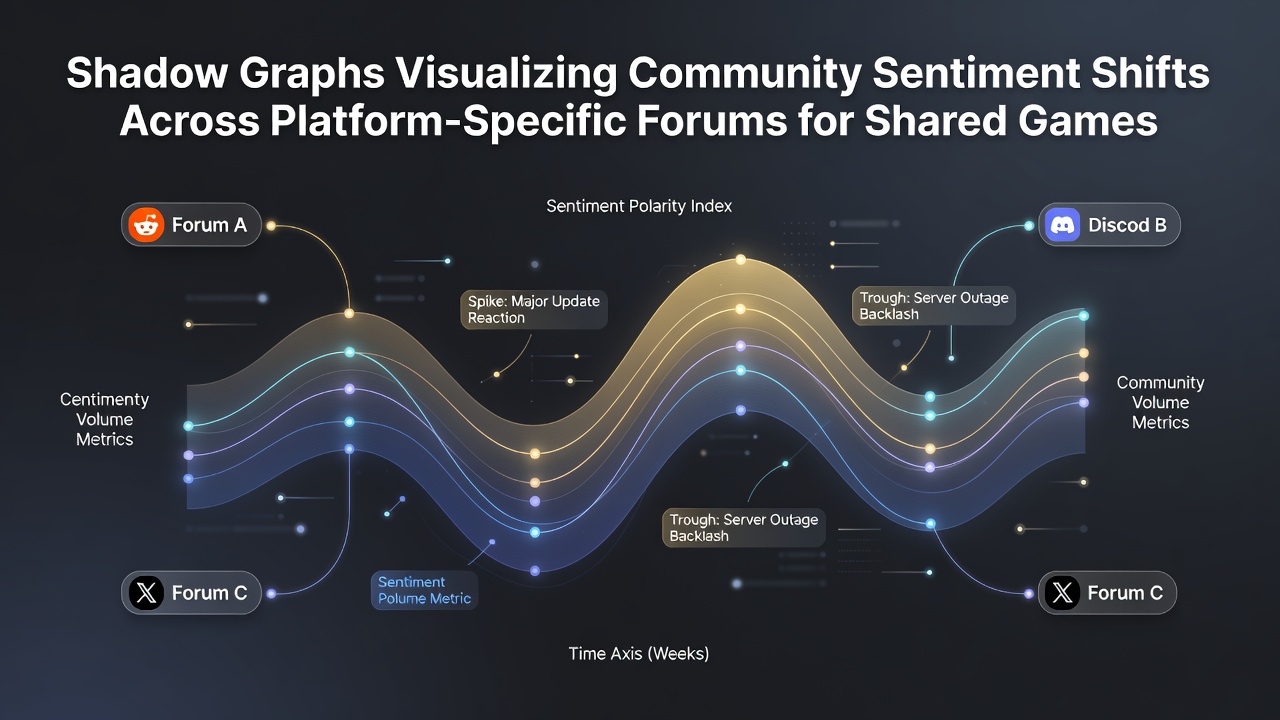 Detailed shadow graph layers showing cross-platform sentiment correlations for a game series