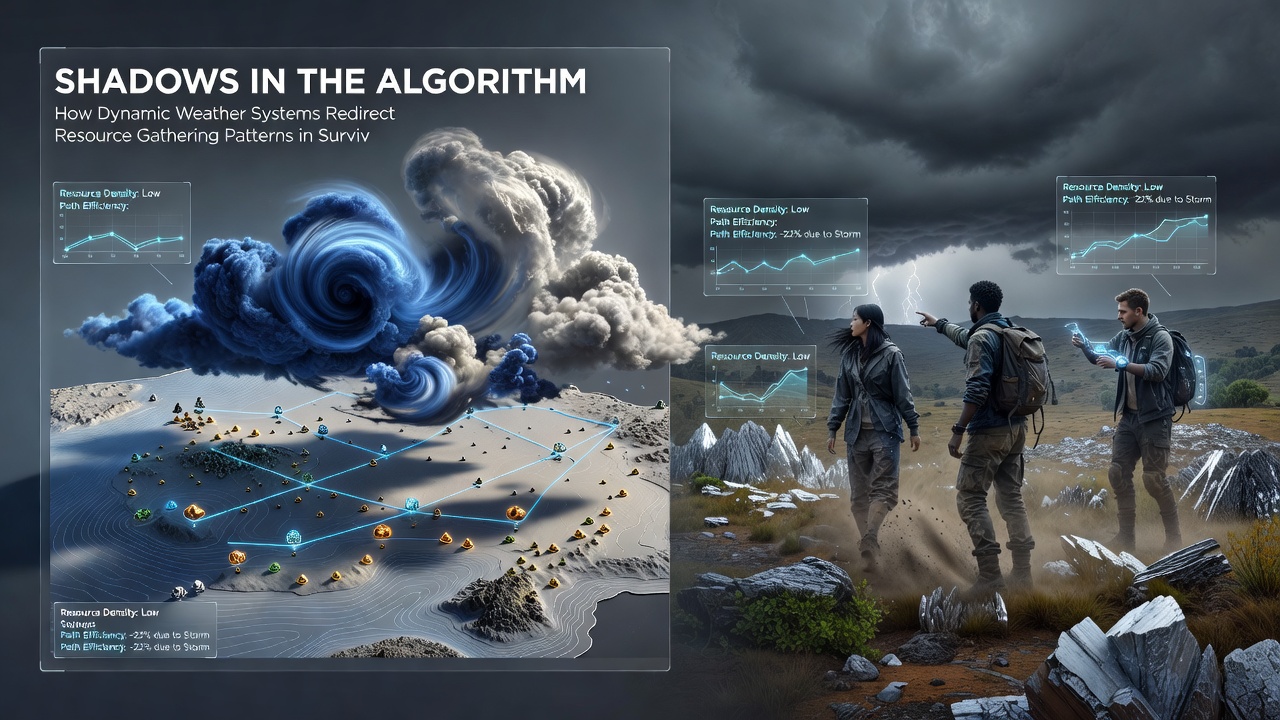 Players adapting gathering strategies around simulated storm fronts in a multiplayer sandbox
